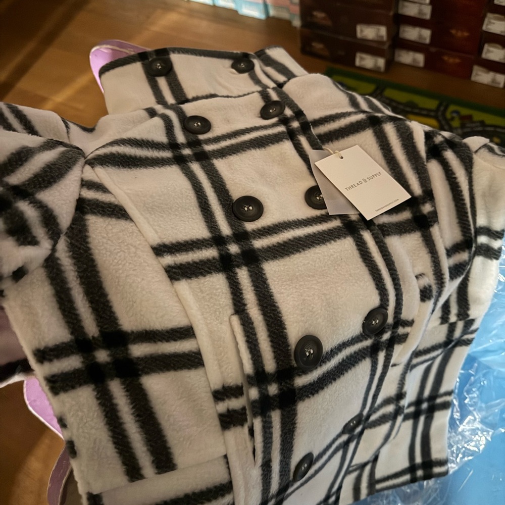 Thread & Supply Black and White Pea Coat Timeless Plaid Design - Picture 2 of 2